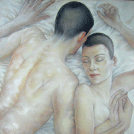 Couple embracing in bed