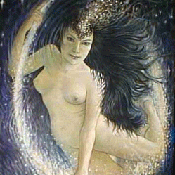 Moonbeam painting (women in the night sky with the stars)