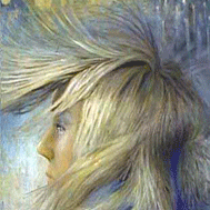 Women with wind blowing her hair up