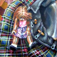 Acrylic of doll with duffle coat
