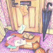 Post through the door illustration for greeting card