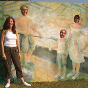 Mural with cutout heads image